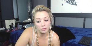 Charming sexy blonde in pigtails uses A toy In Her perfect Pussy..mp4