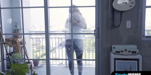 Hot busty stepmother cleaning the windows before a fuck