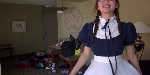 Busty Asian teen Harriet Sugarcookie has sex with her boyfriend in naughty maid costume