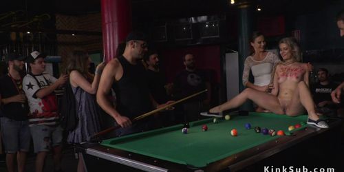 Blonde rimming guy in pool bar