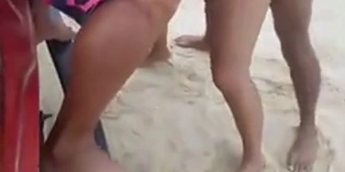 Beach 3way sex