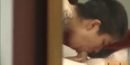 Short haired pierced asian chick blowing a small dick