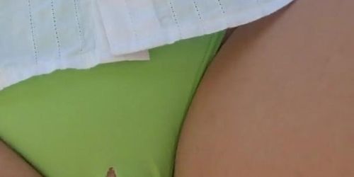 Bicycling crotchless bikini