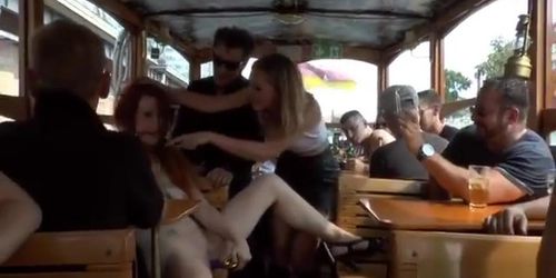 Redhead slave anal fucked at tourist boat