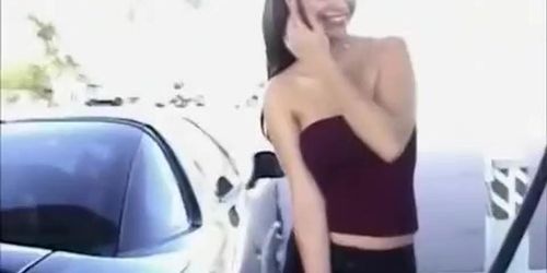 Hot Lady Exposes Her Boobies At The Gas Station