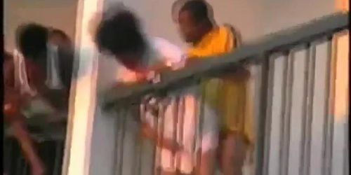 Black couple fucking on their balcony, their horny neighbors scream and film !